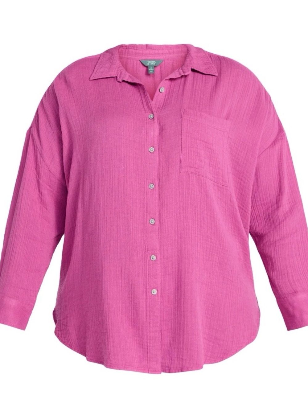 Terra & Sky Women's Plus Size Double Cloth Boyfriend Shirt, Size 0x